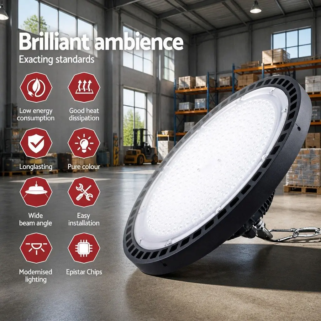 LED High Bay Light 200W Industrial Workshop Ceiling Lamp Black