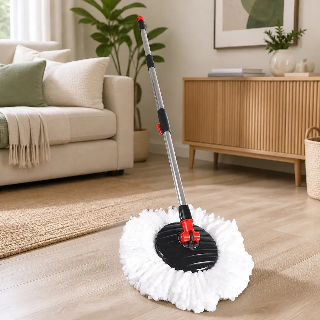 Mop Bucket Set Microfibre Wet Dry Cleaning 360 Degree Rotatable Head Adjustable Handle Black Red Green