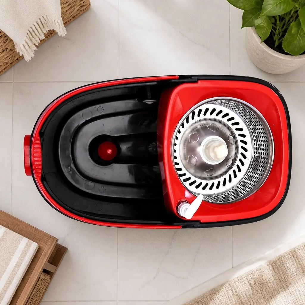 Mop Bucket Set Microfibre Wet Dry Cleaning 360 Degree Rotatable Head Adjustable Handle Black Red Green
