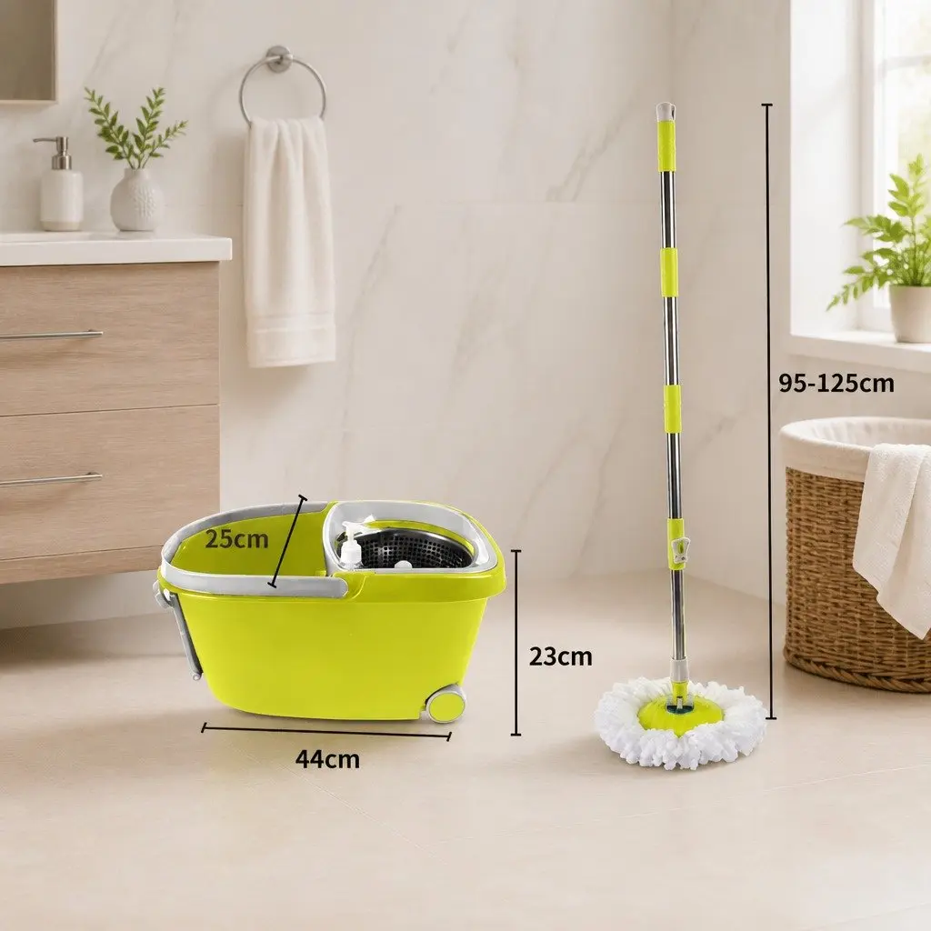 Mop Bucket Set Microfibre Wet Dry Cleaning 360 Degree Rotatable Head Adjustable Handle Black Red Green