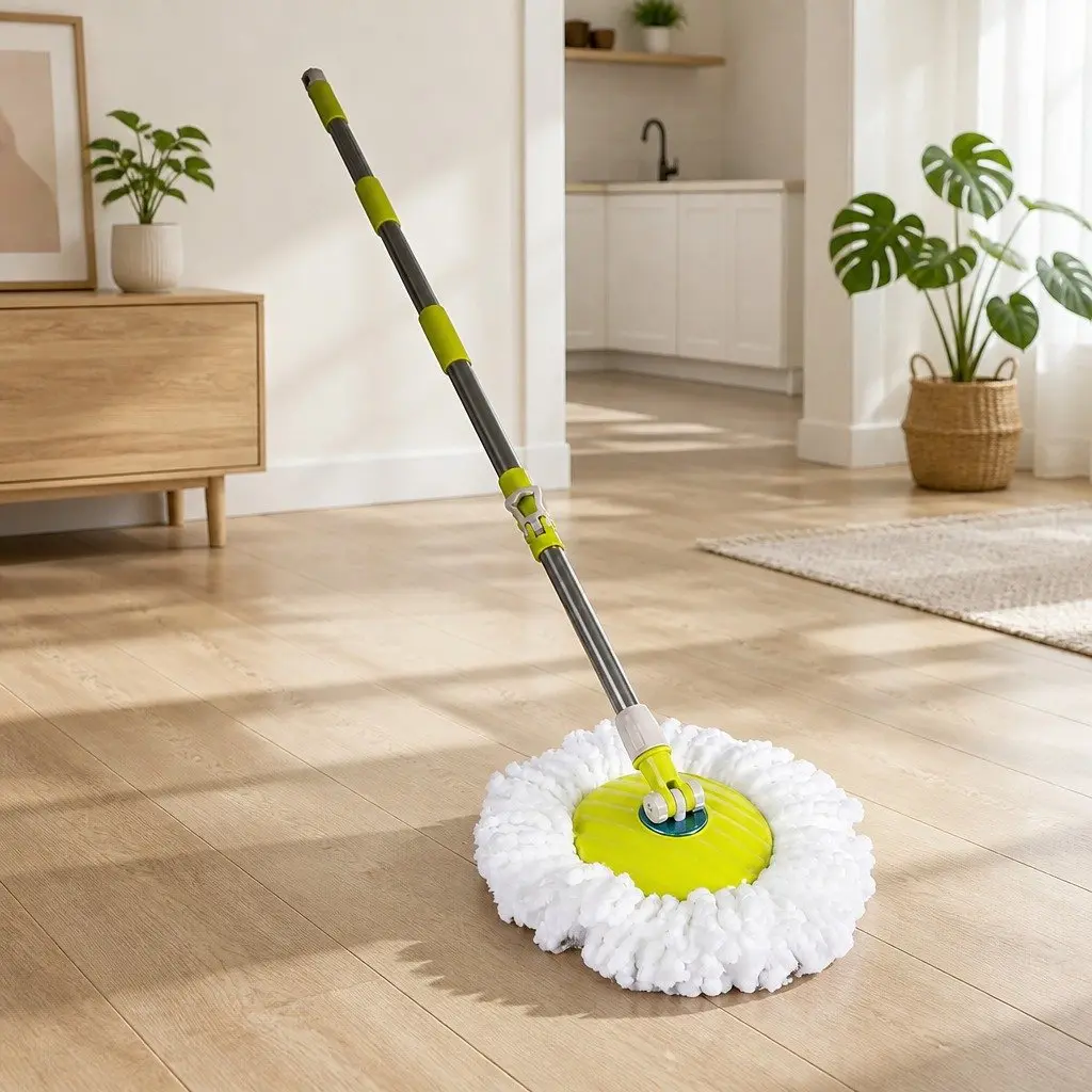 Mop Bucket Set Microfibre Wet Dry Cleaning 360 Degree Rotatable Head Adjustable Handle Black Red Green