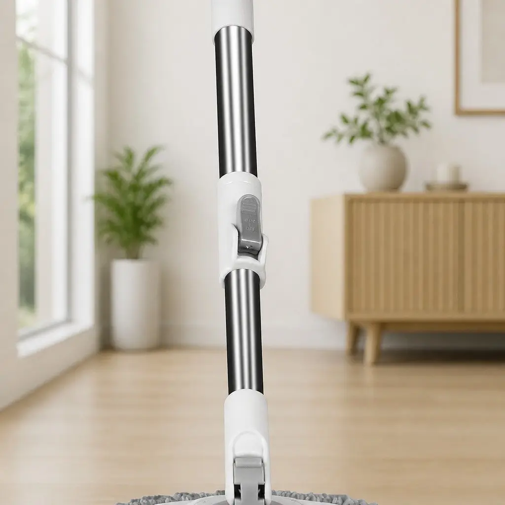 Mop and Bucket Set Wet Dry Cleaning Microfibre Mop Head Adjustable 104 124 cm White Grey