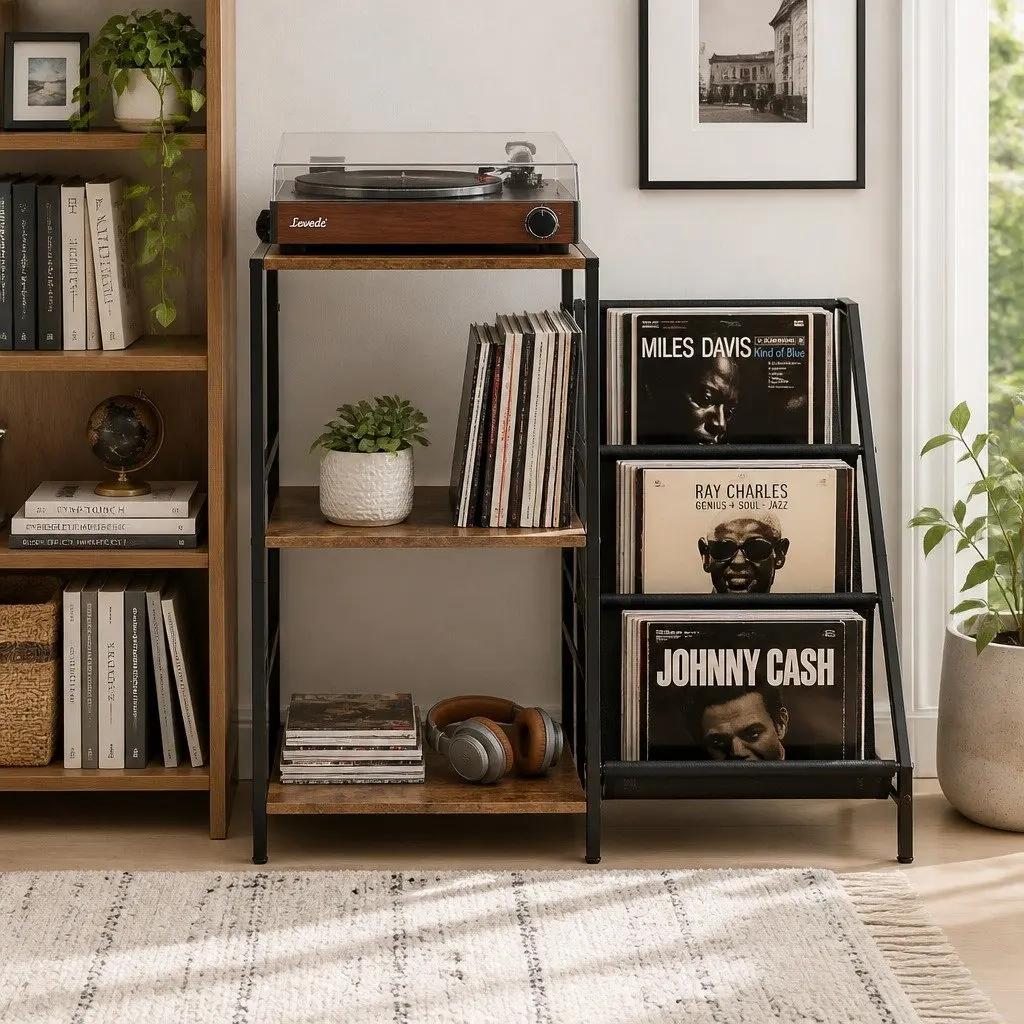 3-Tier Record Player Stand Vinyl Storage Cabinet Turntable Display Shelf Up to