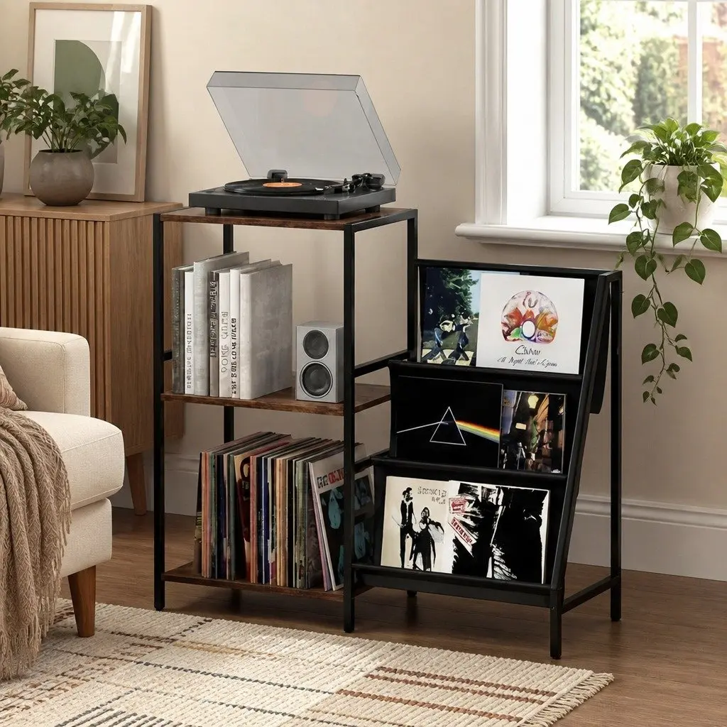 3-Tier Record Player Stand Vinyl Storage Cabinet Turntable Display Shelf Up to
