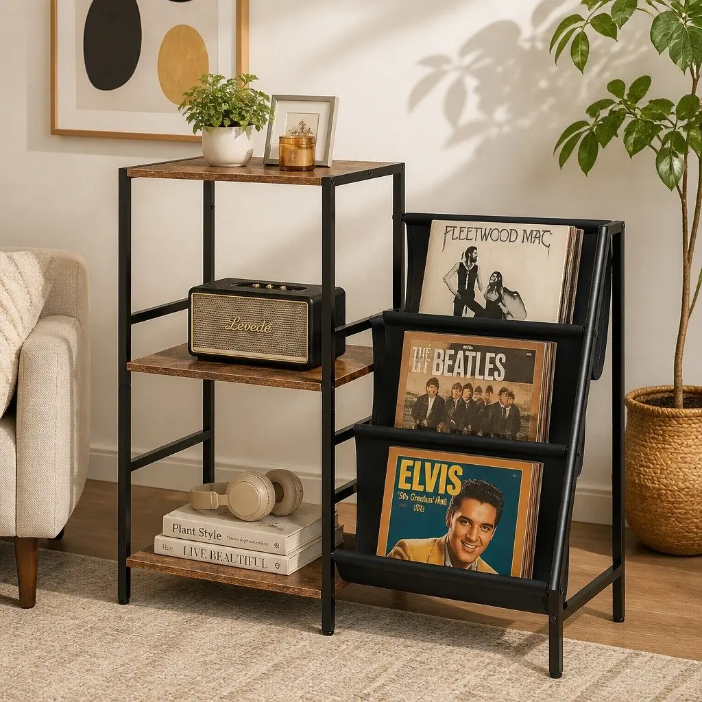 3-Tier Record Player Stand Vinyl Storage Cabinet Turntable Display Shelf Up to