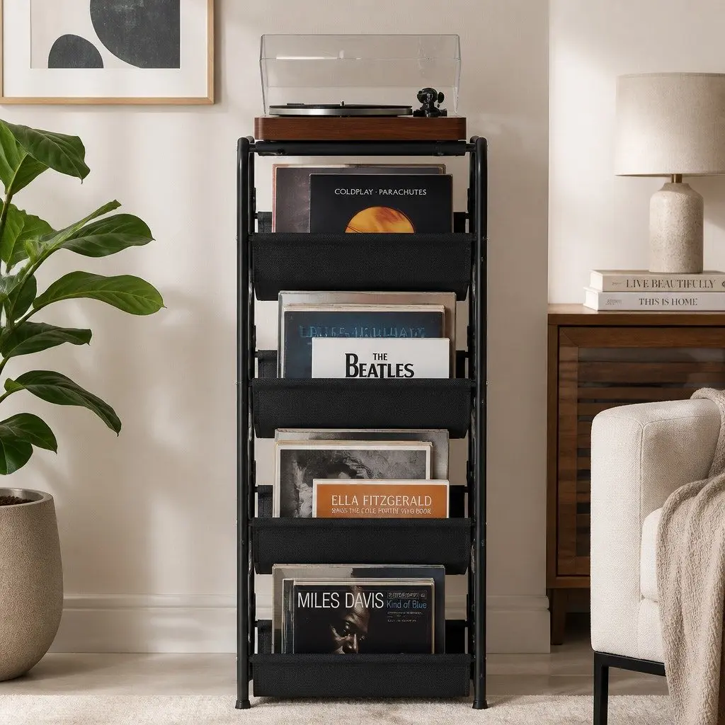 4-Tier Vinyl Record Player Stand Storage Rack Holder Display Cabinet Up to 100