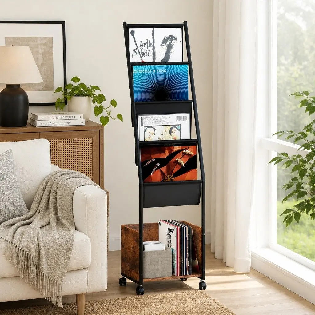 4-Tier Vinyl Record Player Stand Storage Rack Holder Display Cabinet Up to 100