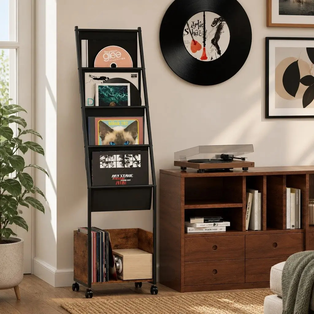 4-Tier Vinyl Record Player Stand Storage Rack Holder Display Cabinet Up to 100