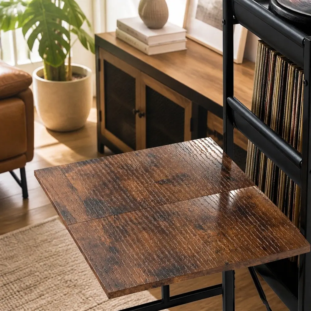 Tall Record Player Stand Vinyl Storage Rack Turntable Unit 50cm x 39cm x 144cm Brown and Black