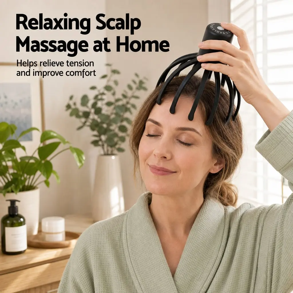 Head Massager Cordless Hands-Free Scalp Electric Vibration 360 Degree Black