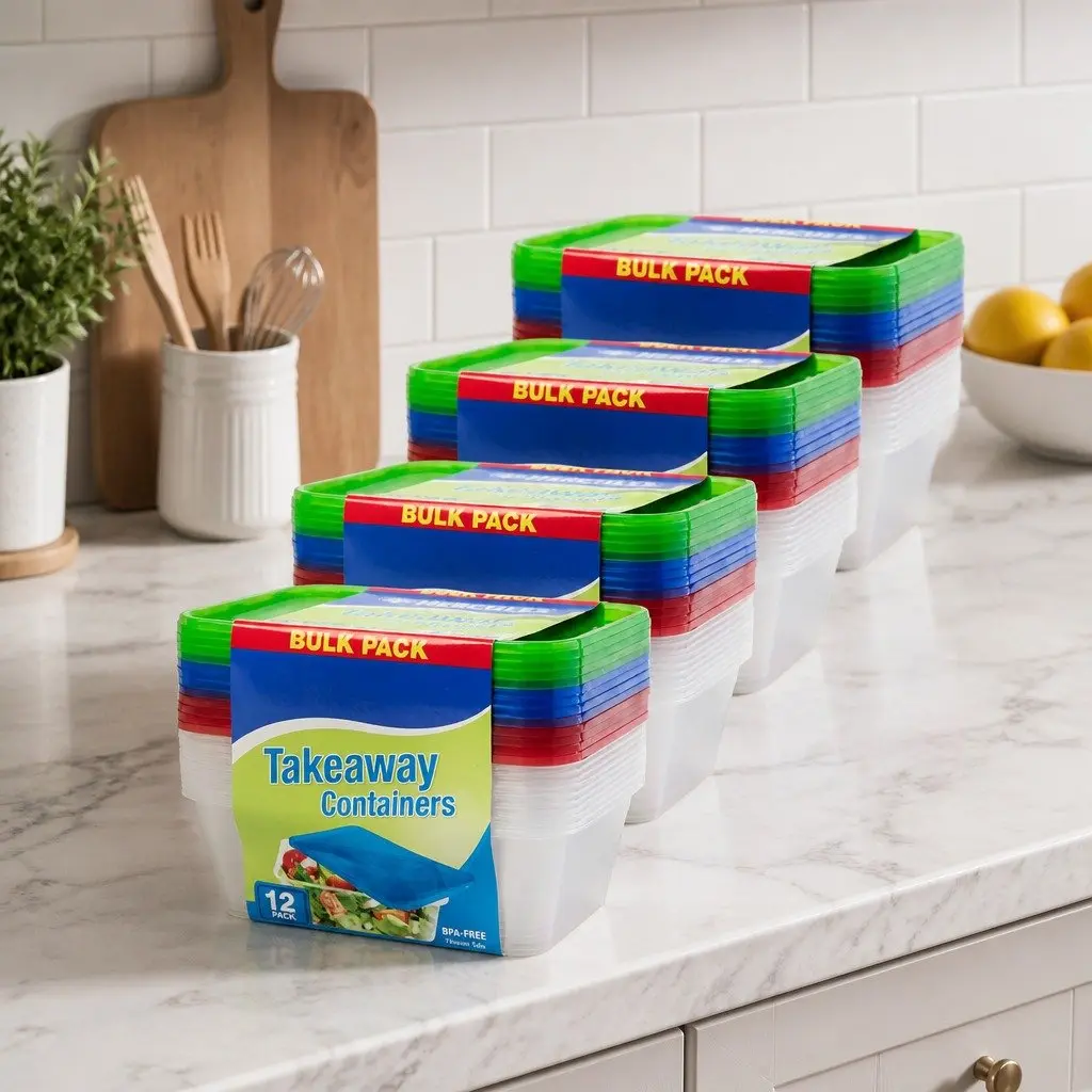 Takeaway Food Containers 750ml 12pk x4 Microwave Safe Stackable Meal Prep Set