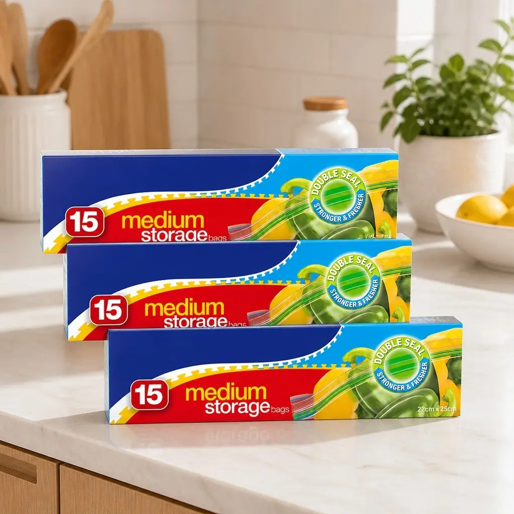 Medium Storage Bags 15 Pack x3 for Kitchen Needs