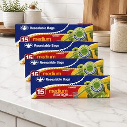 Reliable Medium Storage Bags 15 Pack x5 - Clear Resealable & Practical