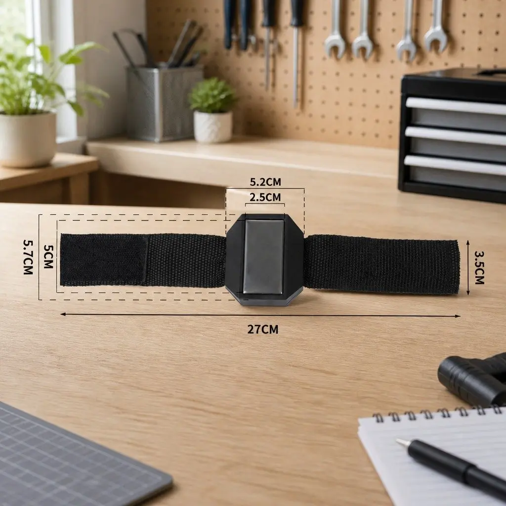 Magnetic Wrist Band Tool Holder for Screws Nuts Bolts Nails Black