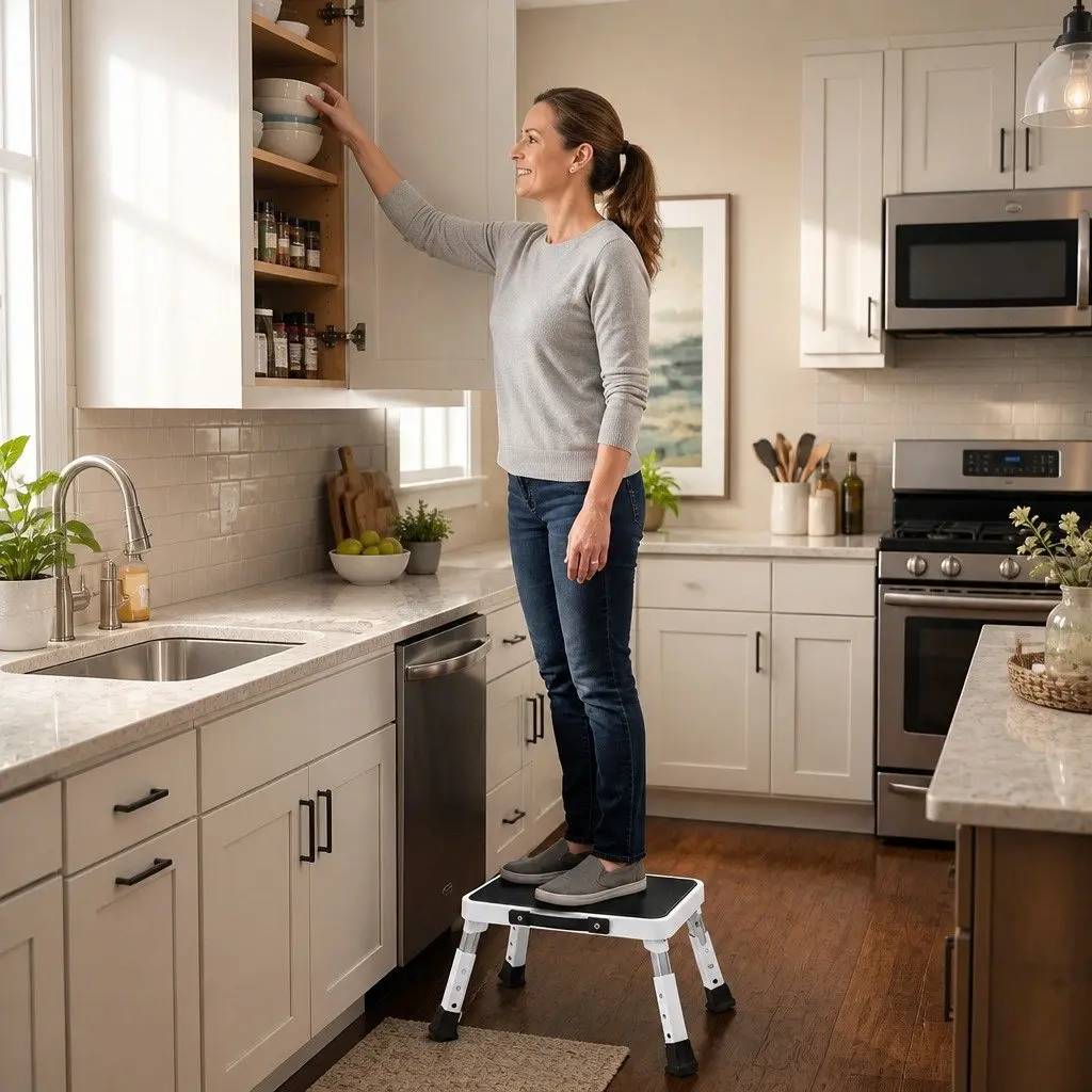 Folding Step Stool 3 Height Adjustable Portable Multi-Use Home Kitchen Bathroom