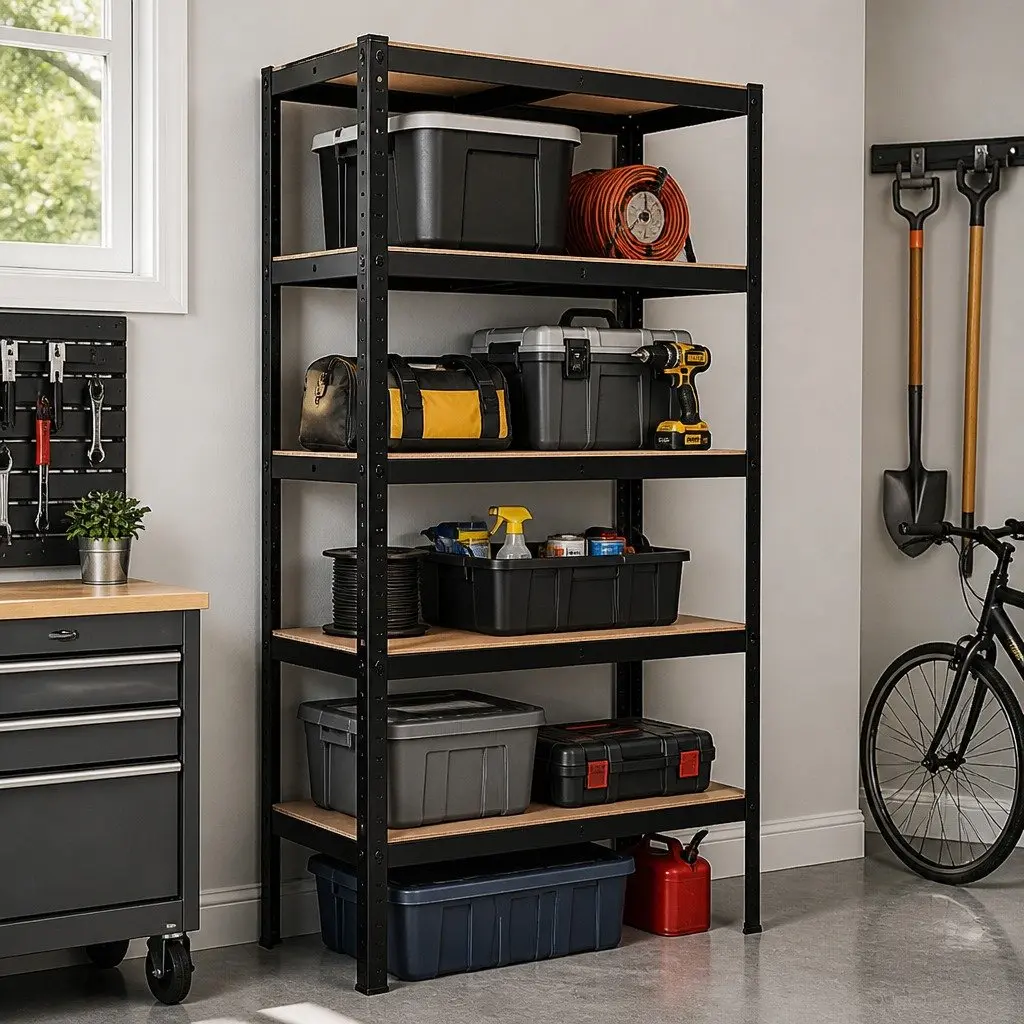 5-Tier Metal Storage Rack Adjustable Shelving Unit 180cm Black