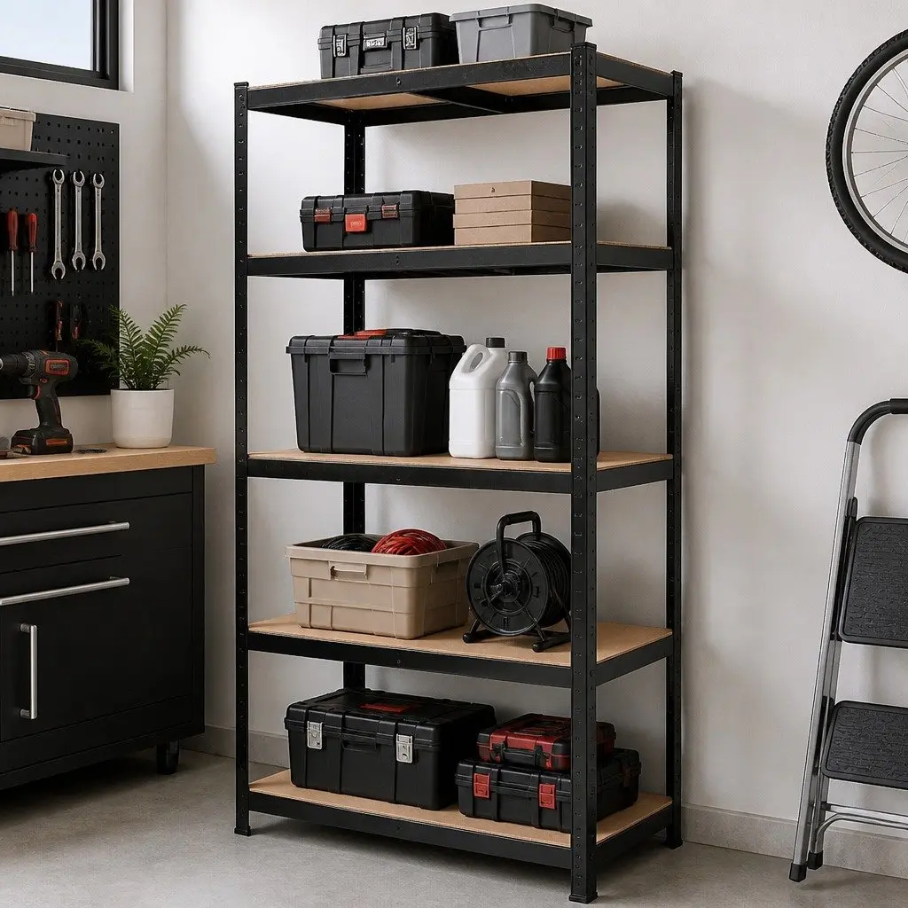 5-Tier Metal Storage Rack Adjustable Shelving Unit 180cm Black