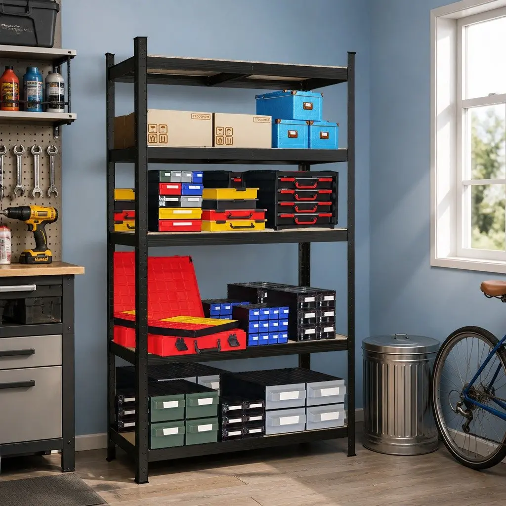 5-Tier Metal Storage Rack Adjustable Shelving Unit 180cm Black