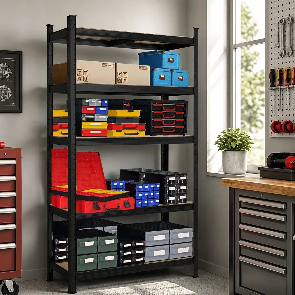 5-Tier Metal Storage Rack Adjustable Shelving Unit 180cm Black