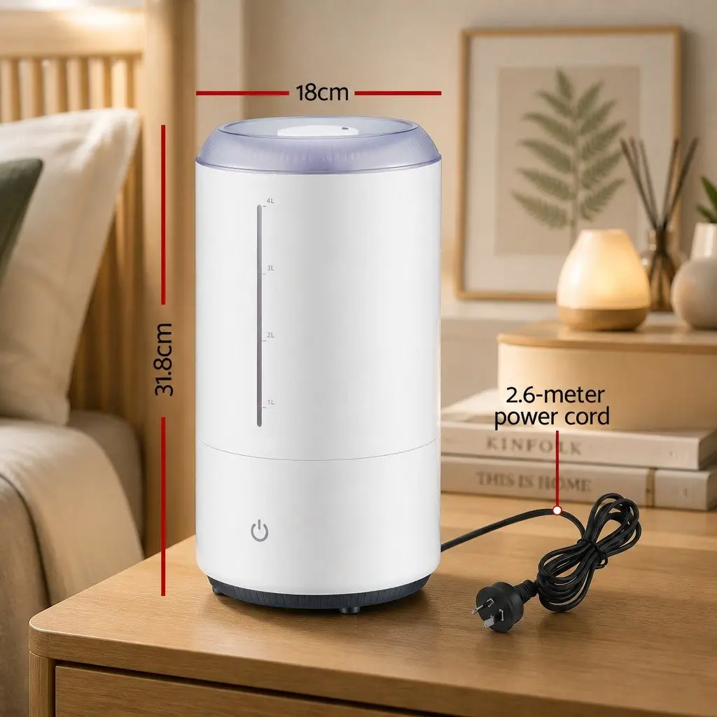 Ultrasonic Humidifier Aroma Diffuser Top Fill 4L Quiet Bedroom White Mist