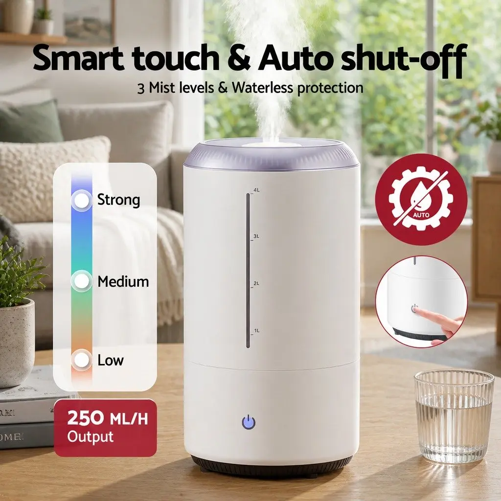 Ultrasonic Humidifier Aroma Diffuser Top Fill 4L Quiet Bedroom White Mist
