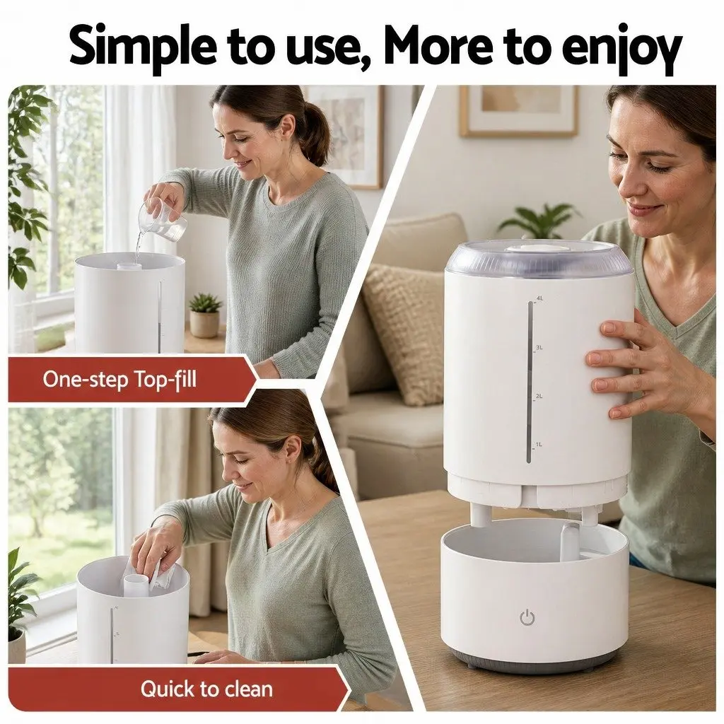 Ultrasonic Humidifier Aroma Diffuser Top Fill 4L Quiet Bedroom White Mist