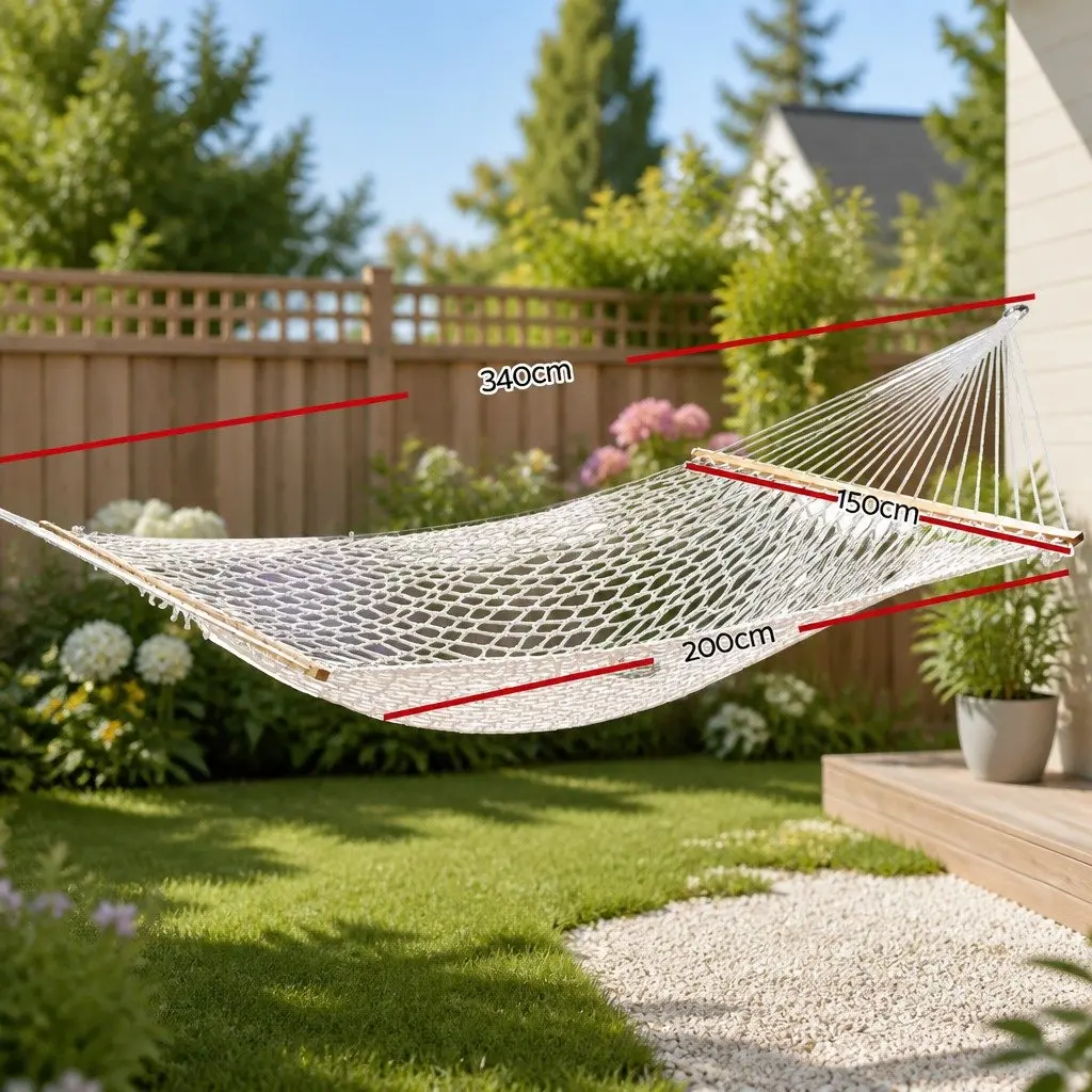 Hammock 2 Person Outdoor Camping Hanging Bed Chair 340cm Cream