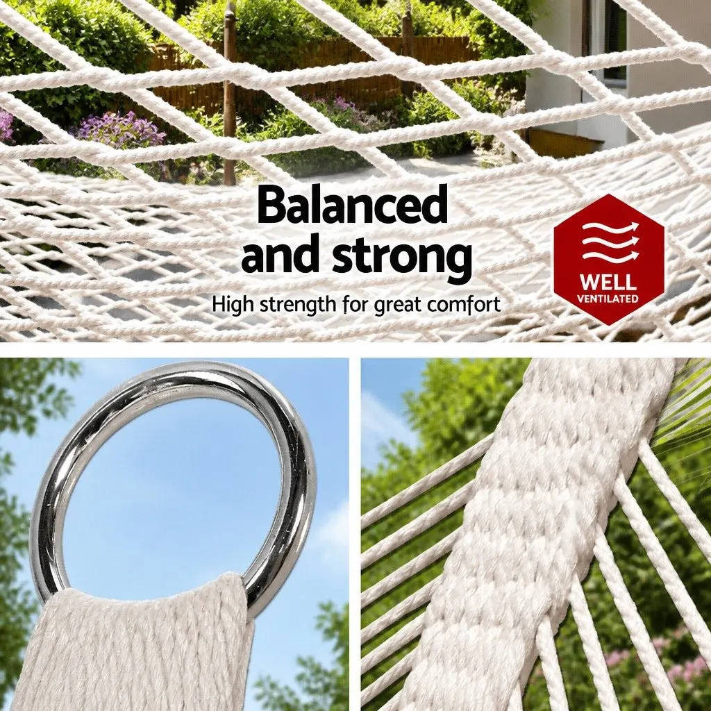 Hammock 2 Person Outdoor Camping Hanging Bed Chair 340cm Cream