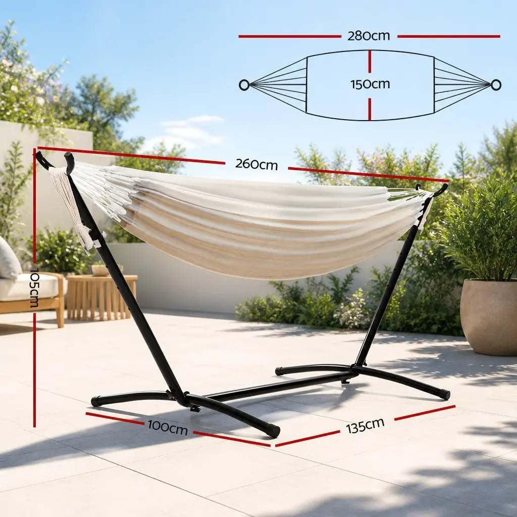 Hammock Bed with Stand Outdoor Lounge Chair Adjustable 280cm x 150cm Cream