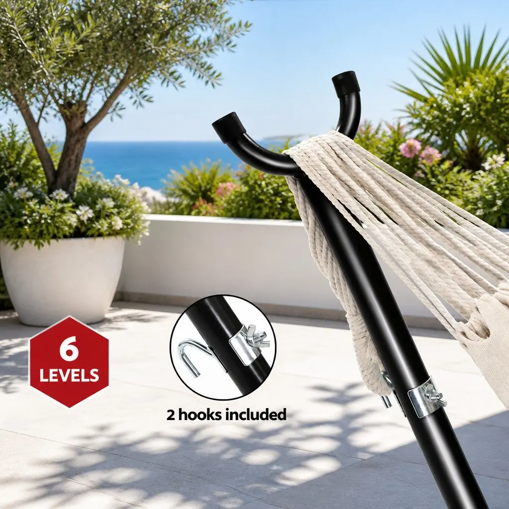 Hammock Bed with Stand Outdoor Lounge Chair Adjustable 280cm x 150cm Cream
