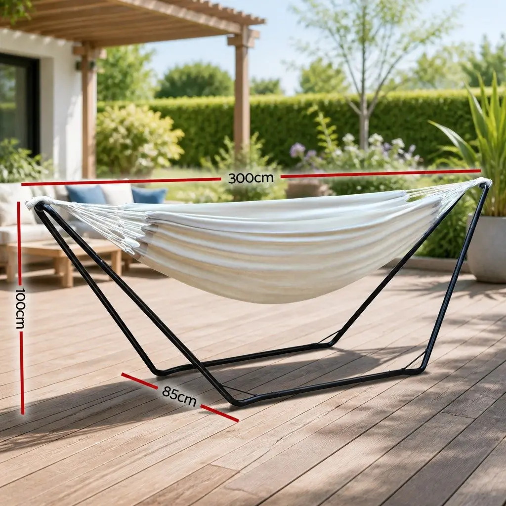 Hammock Bed Portable Relaxation 280cm x 150cm Cream with Stand Steel Frame Indoor Outdoor