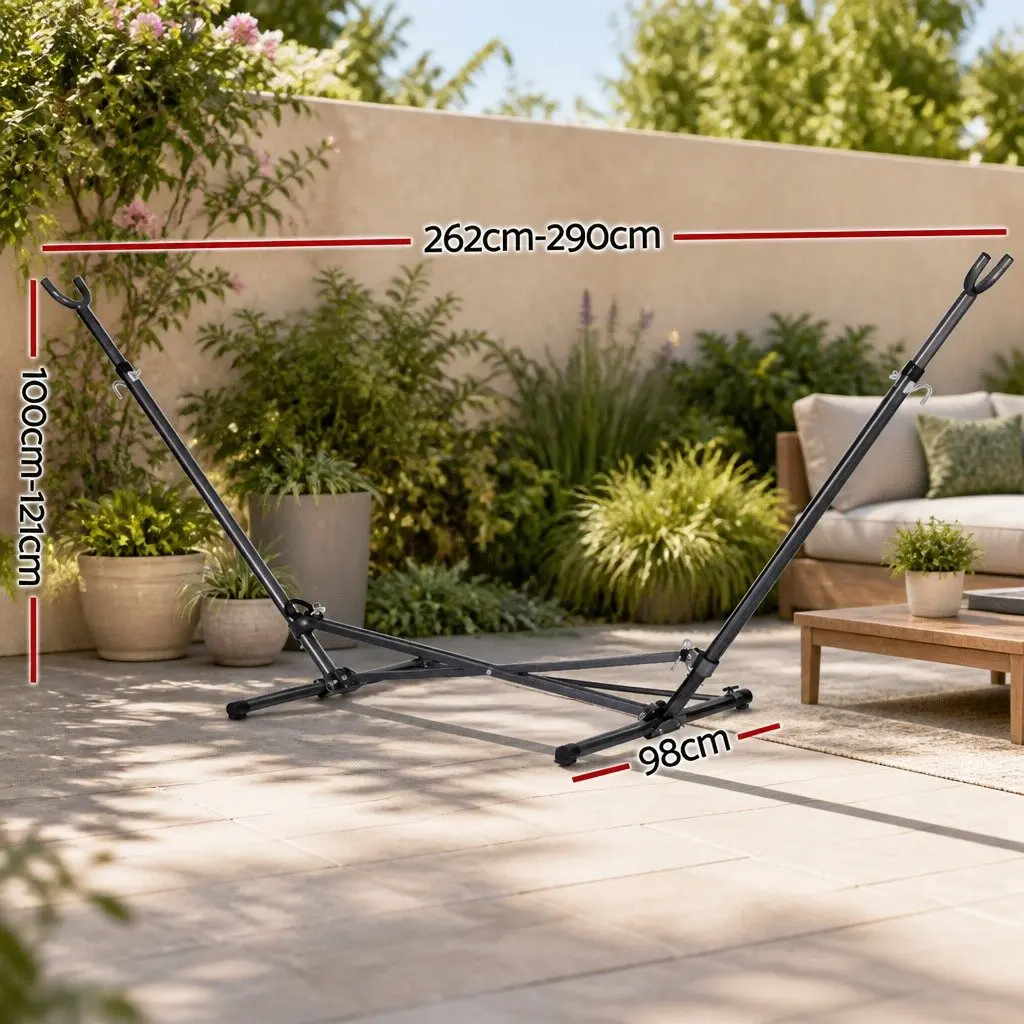 Hammock Bed Stand Adjustable Height Steel Frame Indoor Outdoor Black