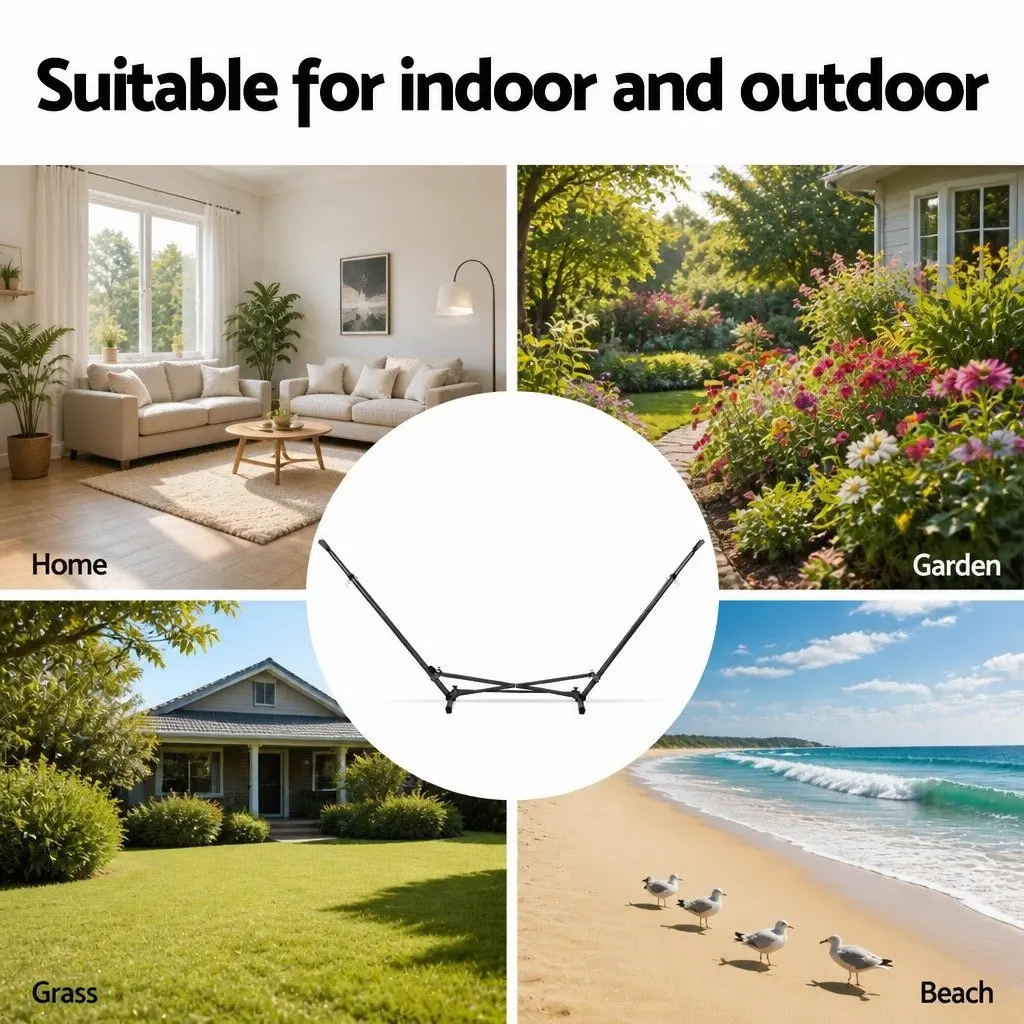 Hammock Bed Stand Adjustable Height Steel Frame Indoor Outdoor Black