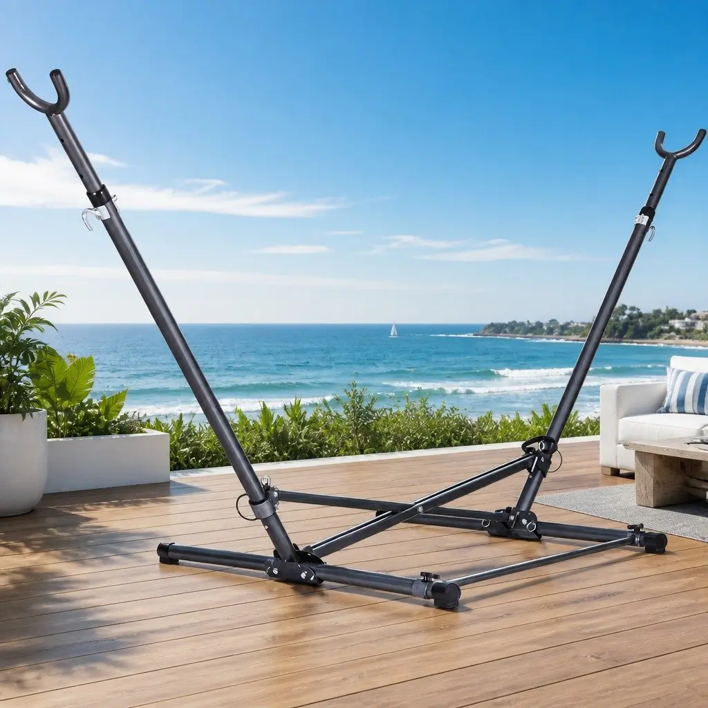 Hammock Bed Stand Adjustable Height Steel Frame Indoor Outdoor Black