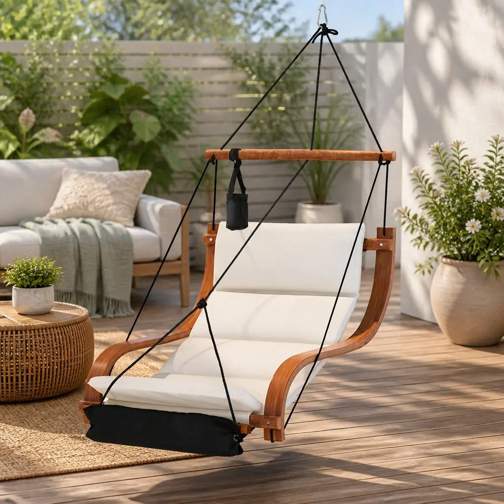 Hammock Chair Indoor Outdoor Relaxation Cream Black 78cm x 110cm x 146cm