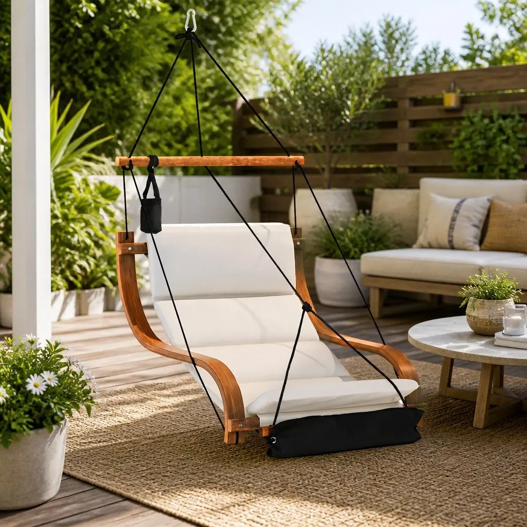 Hammock Chair Indoor Outdoor Relaxation Cream Black 78cm x 110cm x 146cm