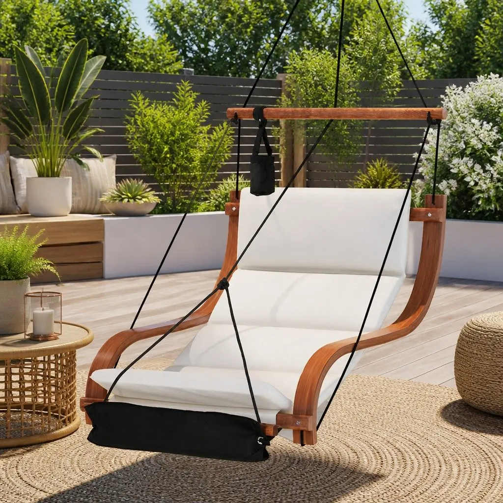 Hammock Chair Indoor Outdoor Relaxation Cream Black 78cm x 110cm x 146cm