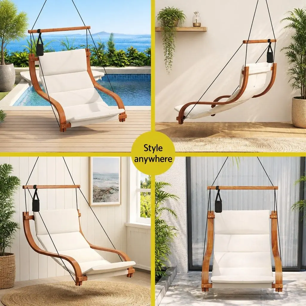 Hammock Chair Indoor Outdoor Relaxation Cream Black 78cm x 110cm x 146cm