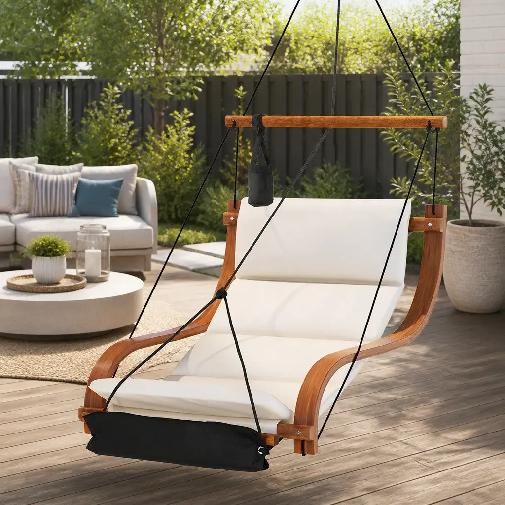 Hammock Chair Indoor Outdoor Relaxation Cream Black 78cm x 110cm x 146cm