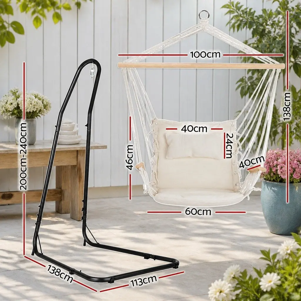 Hammock Chair Adjustable Height Indoor Outdoor Steel Frame Cream Black