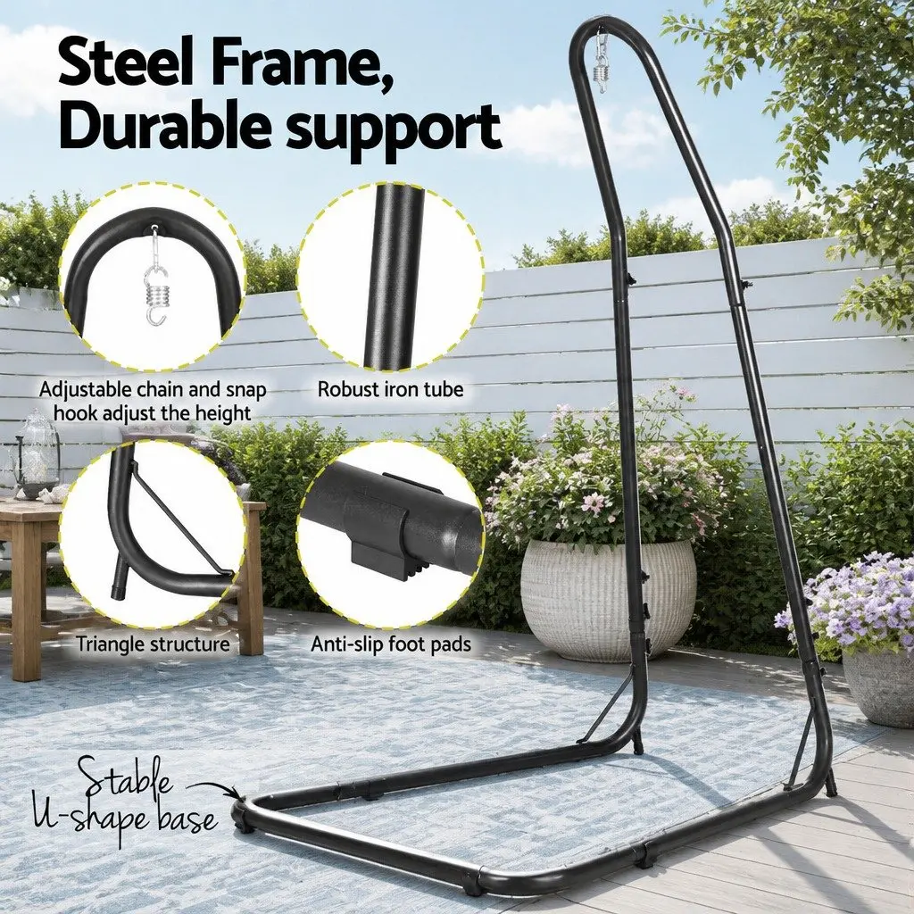Hammock Chair Adjustable Height Indoor Outdoor Steel Frame Cream Black