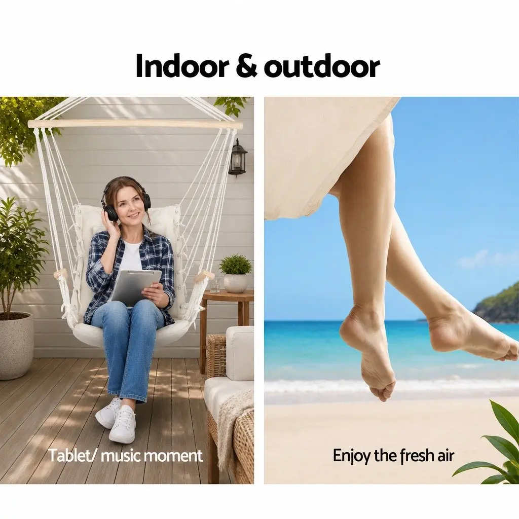 Hammock Chair Relaxing Indoor Outdoor 100 x 60 x 138cm Cream