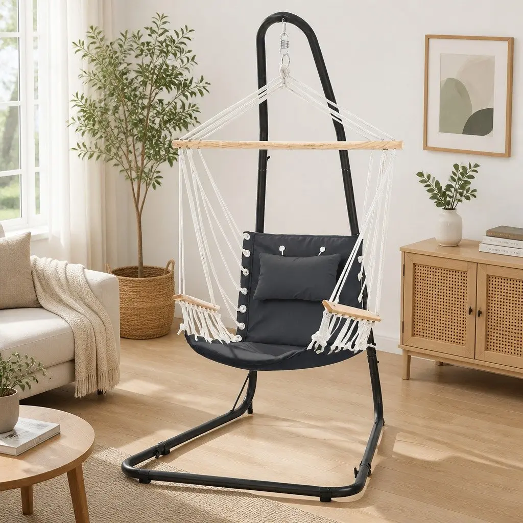 Hammock Chair with Steel Stand A-Frame Indoor Outdoor Relaxation Lounge Seat