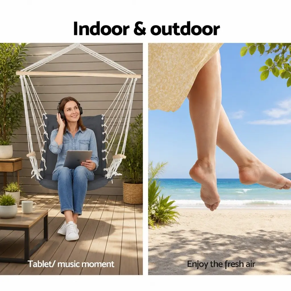 Hammock Chair Outdoor Relaxation Seat 100 x 60 x 138cm Grey