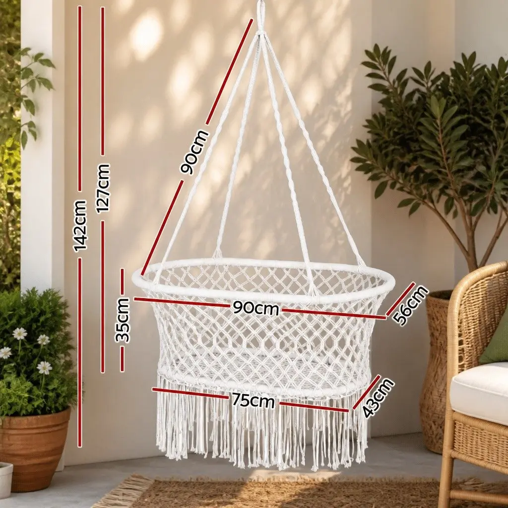 Hammock Chair Cotton Swing Relaxation 90cm x 56cm x 142cm Cream
