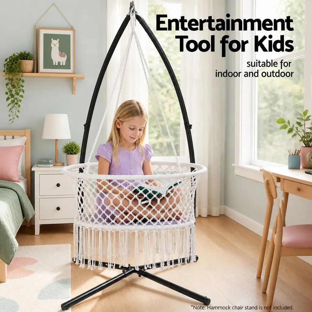Hammock Chair Cotton Swing Relaxation 90cm x 56cm x 142cm Cream