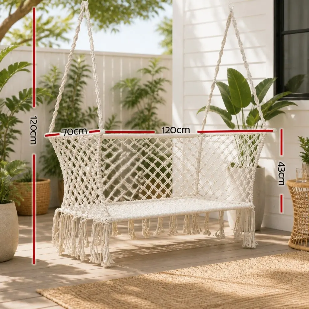 Hammock Chair 2 Person Indoor Outdoor Portable Relaxation Lounge 120cm x 70cm x 120cm Cream