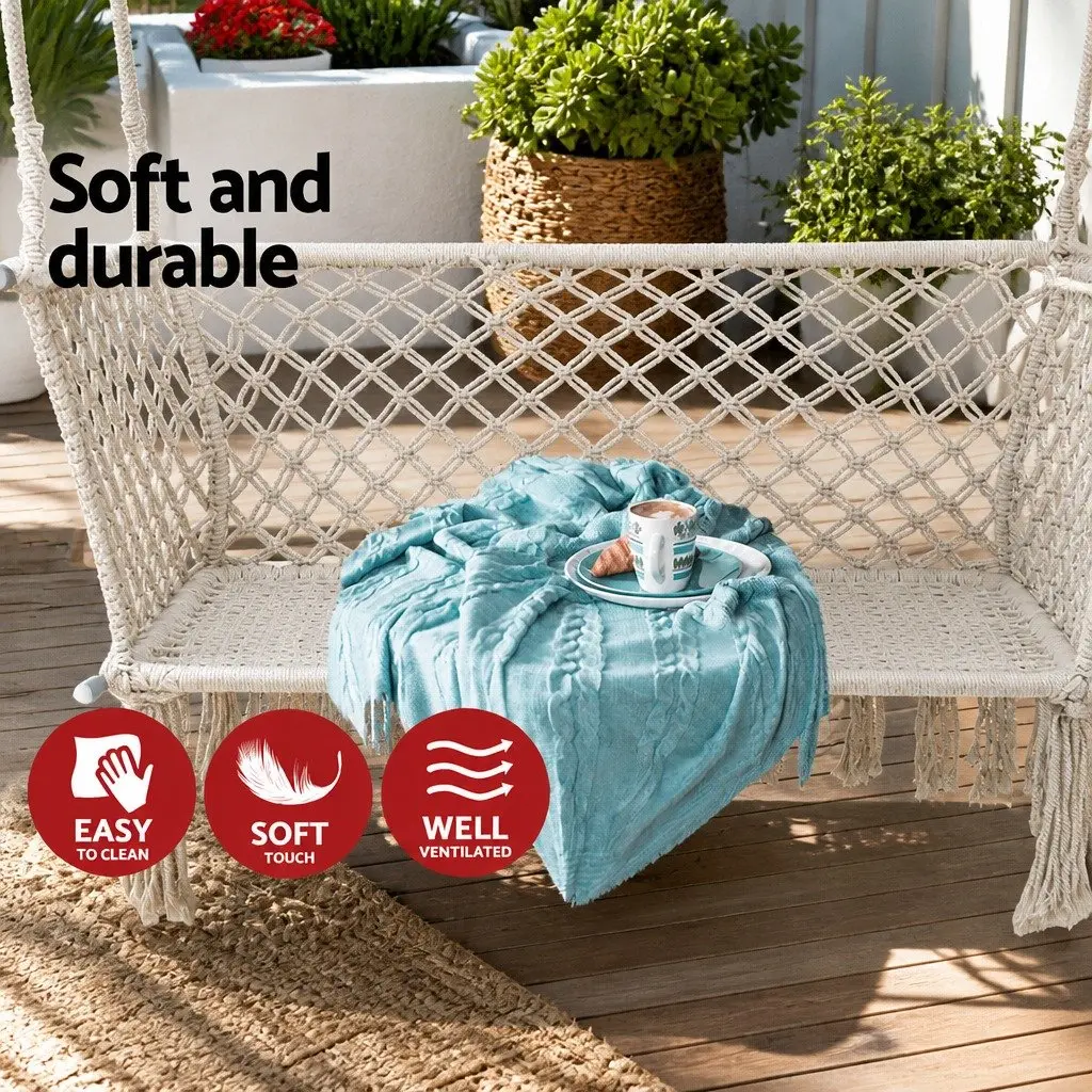 Hammock Chair 2 Person Indoor Outdoor Portable Relaxation Lounge 120cm x 70cm x 120cm Cream