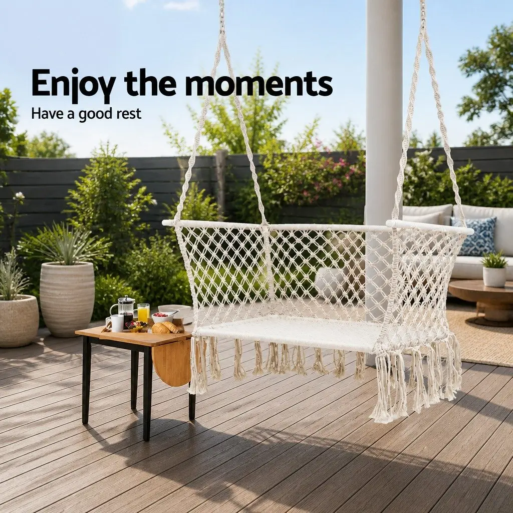Hammock Chair 2 Person Indoor Outdoor Portable Relaxation Lounge 120cm x 70cm x 120cm Cream