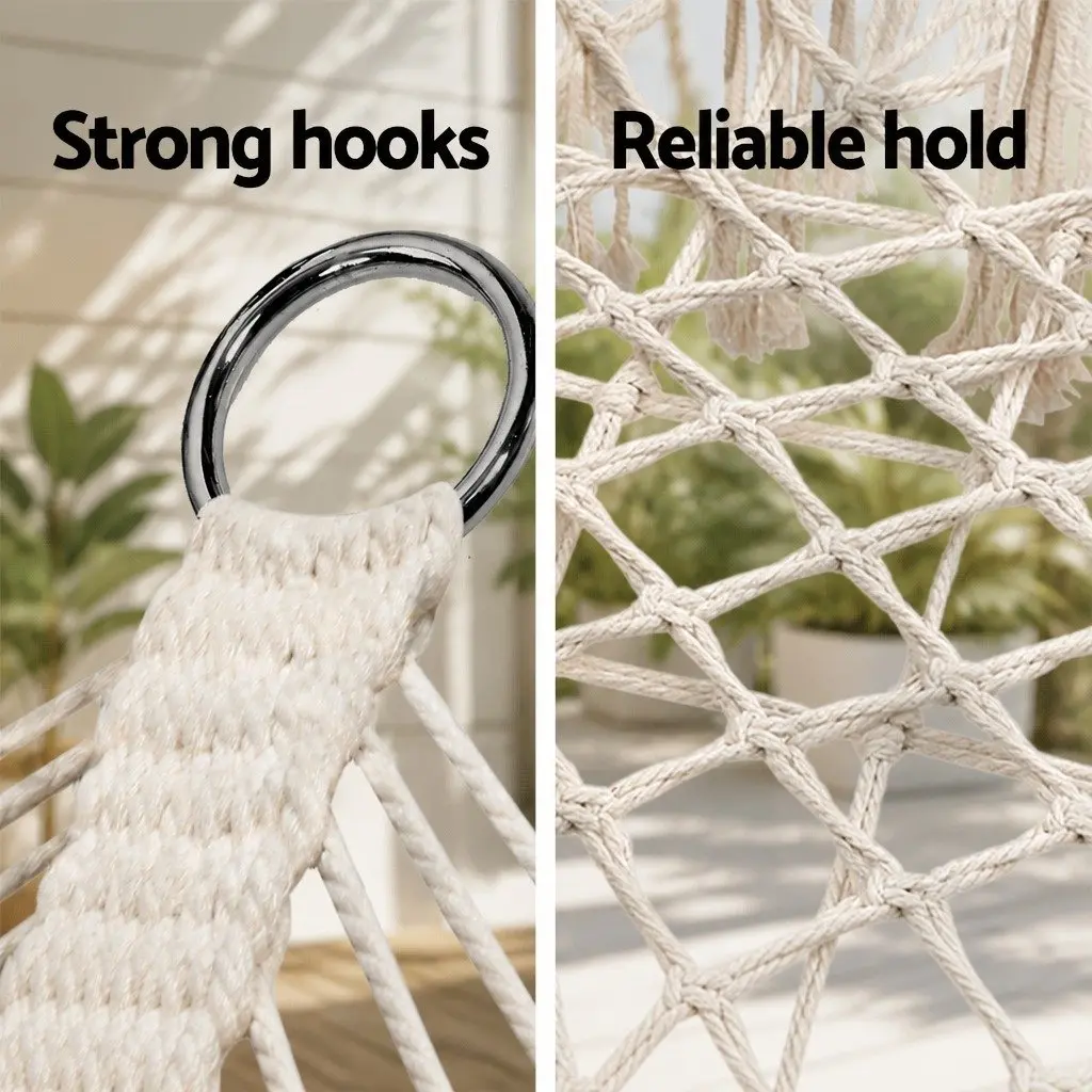 Hammock Chair 2 Person Indoor Outdoor Portable Relaxation Lounge 120cm x 70cm x 120cm Cream